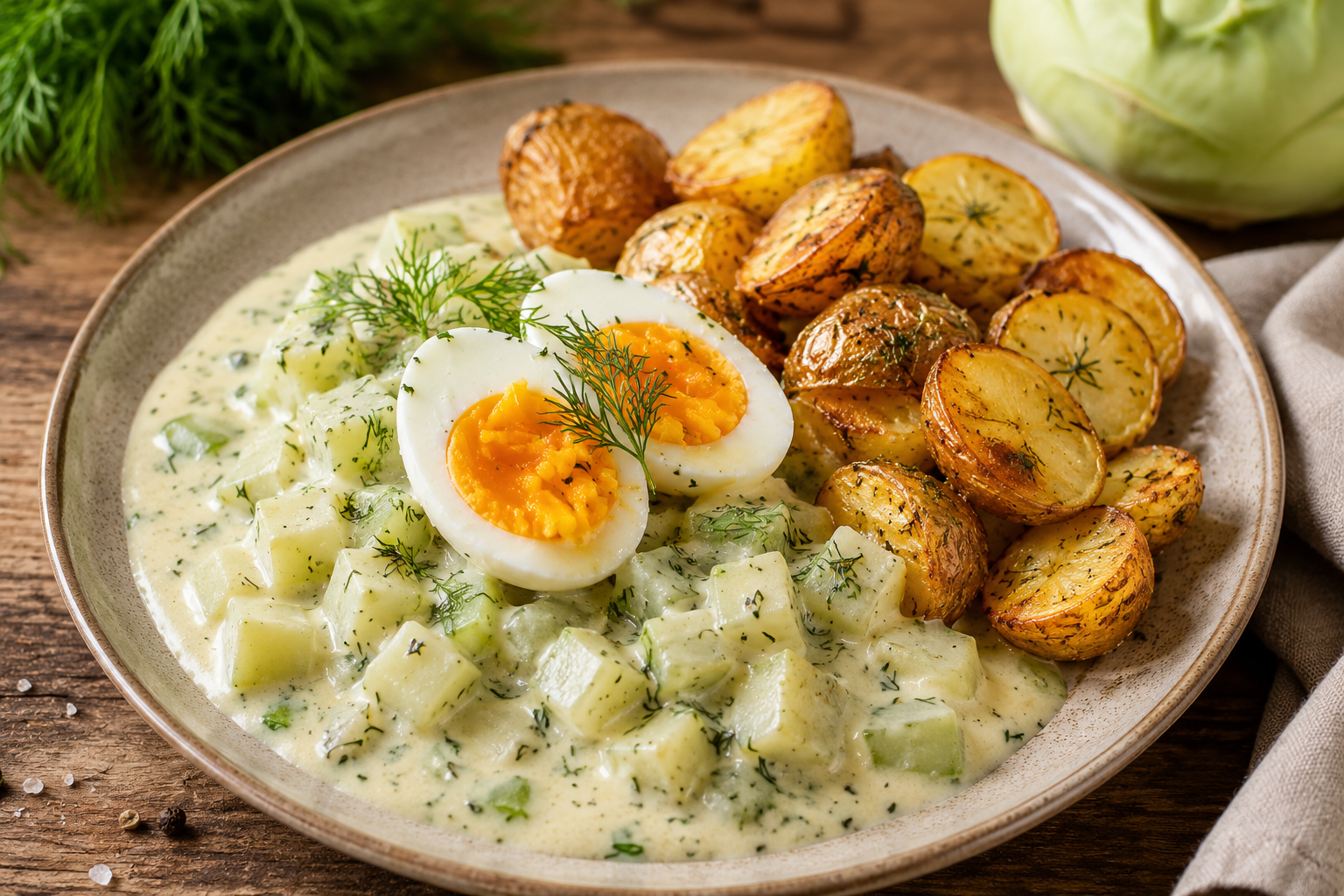 Recept pro období Kovu - Kedlubnová koprovka s pečenými brambůrkami